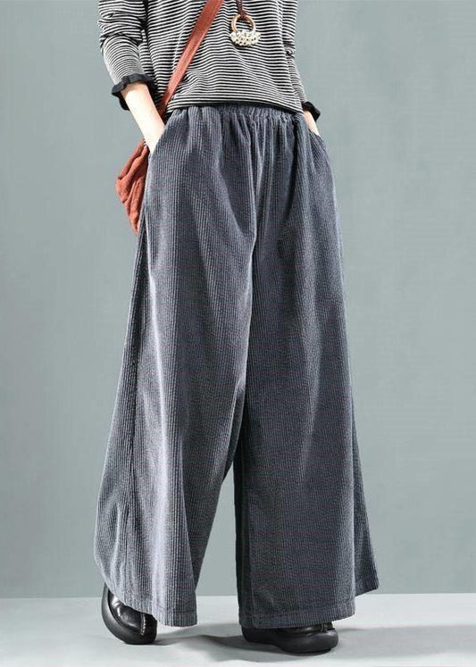 Women's Corduroy Pants Elastic Waist Wide Leg Gray - OutfitLondon
