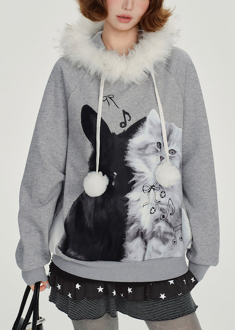 Unisex Cotton Hoodie Gray Relaxed Fit Sweatshirt - OutfitLondon