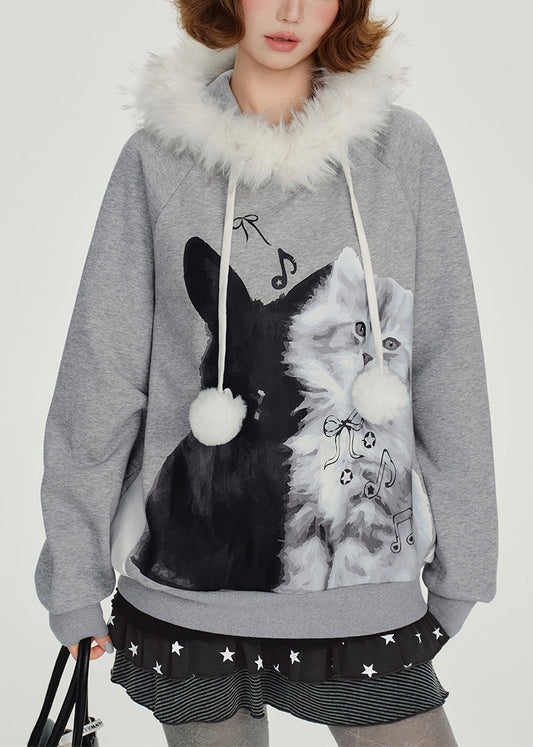 Unisex Cotton Hoodie Gray Relaxed Fit Sweatshirt - OutfitLondon