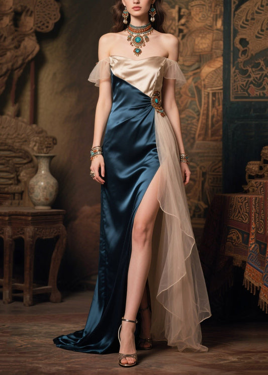Women's Off Shoulder Silk Evening Gown Italian Crafted - OutfitLondon