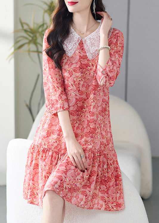 Women's Silk Summer Dress Italian Pink Floral Claudine Collar - OutfitLondon