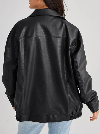 Classic Large Leather Jacket for Women
