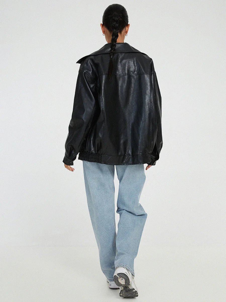 Classic Large Leather Jacket for Women