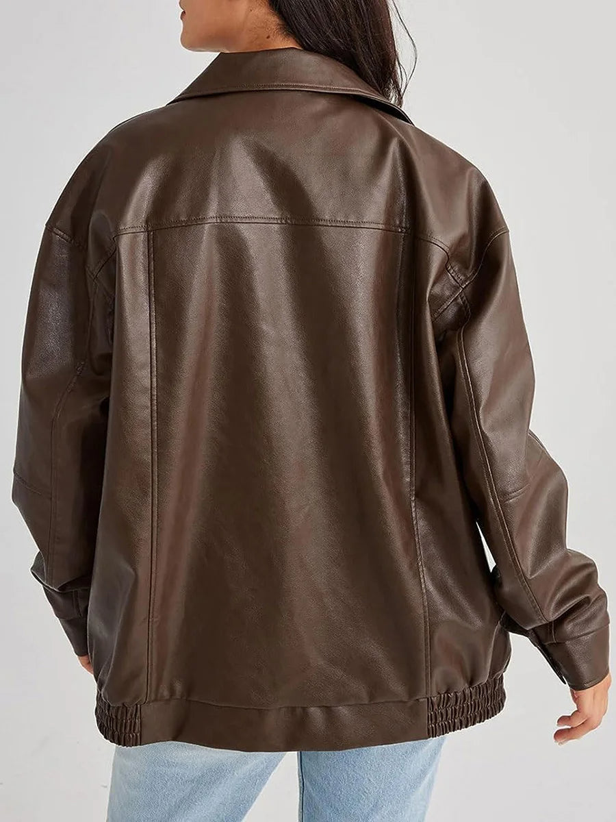 Classic Large Leather Jacket for Women