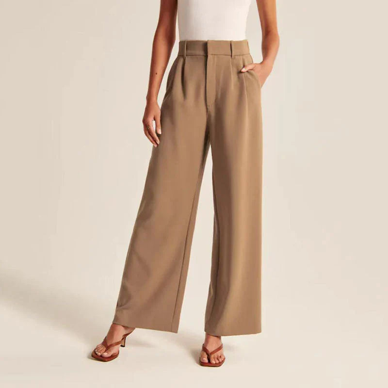 Elegant High Waist Wide Leg Dress Pants - OutfitLondon