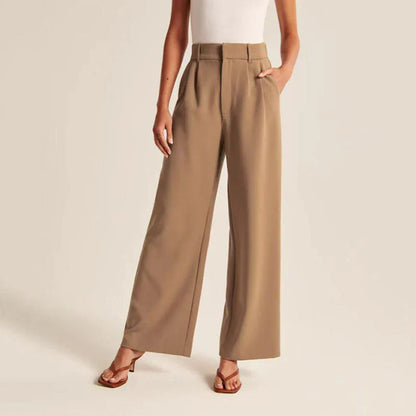 Elegant High Waist Wide Leg Dress Pants - OutfitLondon