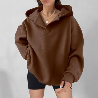 Relaxed Fit Women's V-neck Hooded Sweatshirt - OutfitLondon