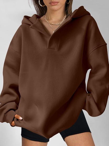 Relaxed Fit Women's V-neck Hooded Sweatshirt