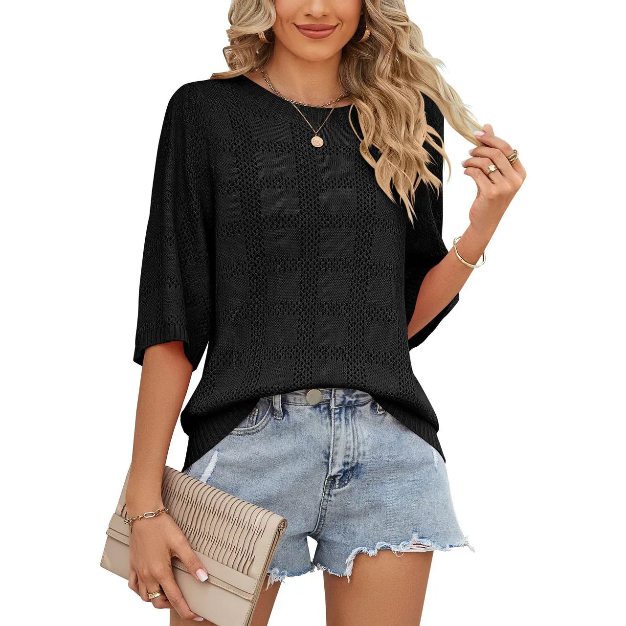 Chic Breathable Knit Top Shirt