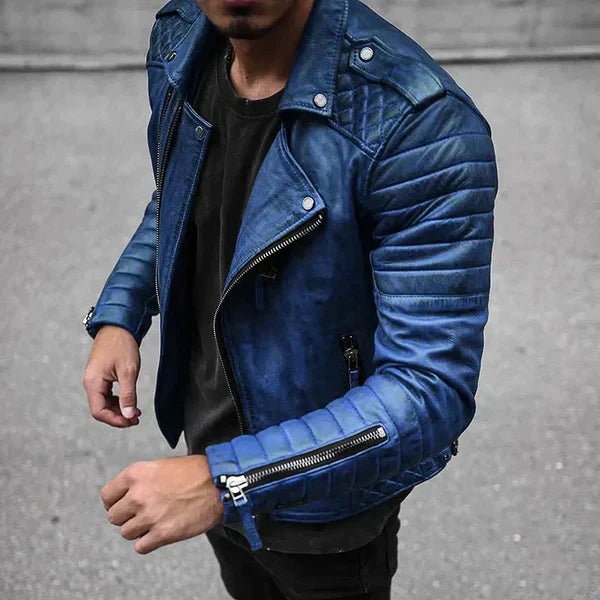 Men's Classic Biker Leather Jacket - OutfitLondon