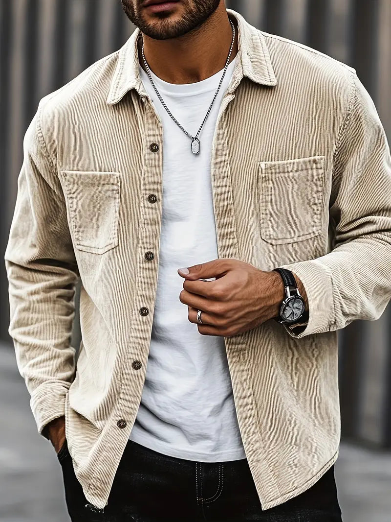 Warm Corduroy Button Front Pocket Jacket