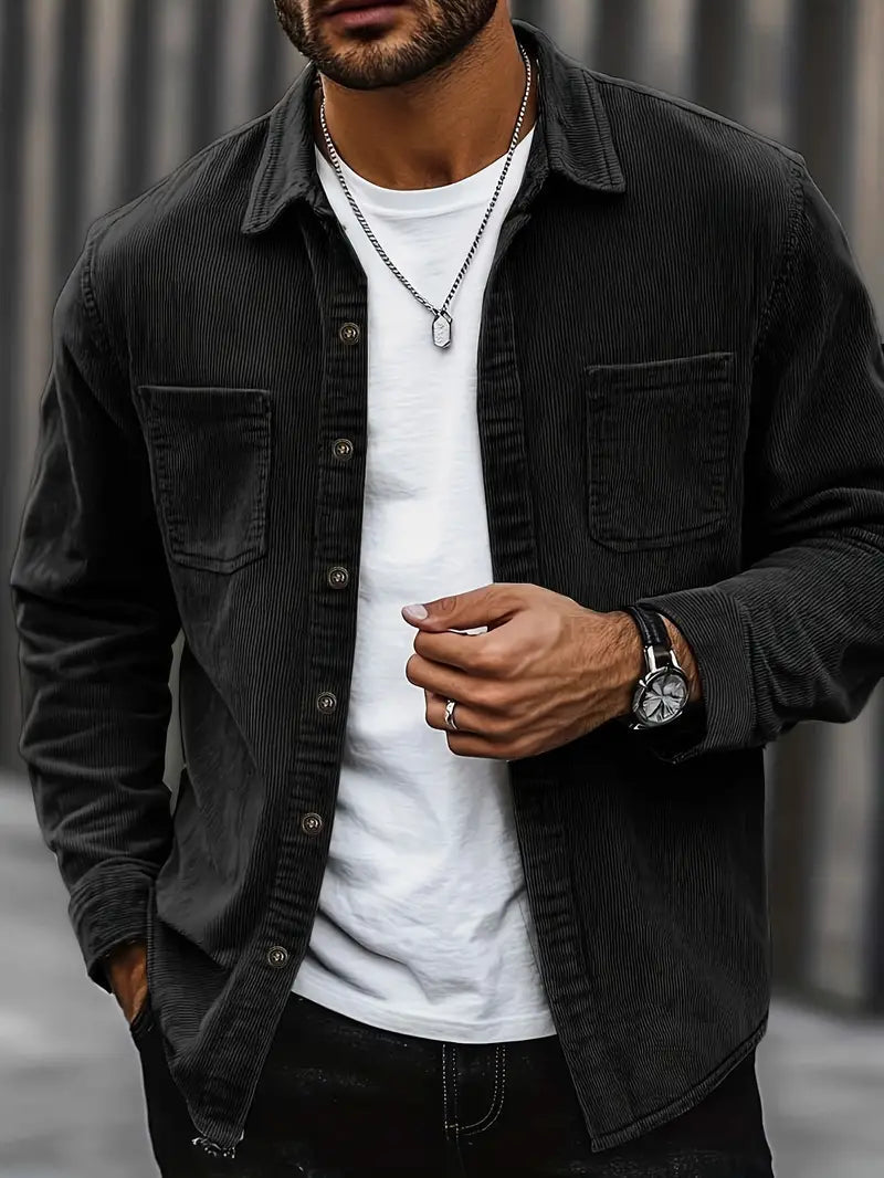 Warm Corduroy Button Front Pocket Jacket
