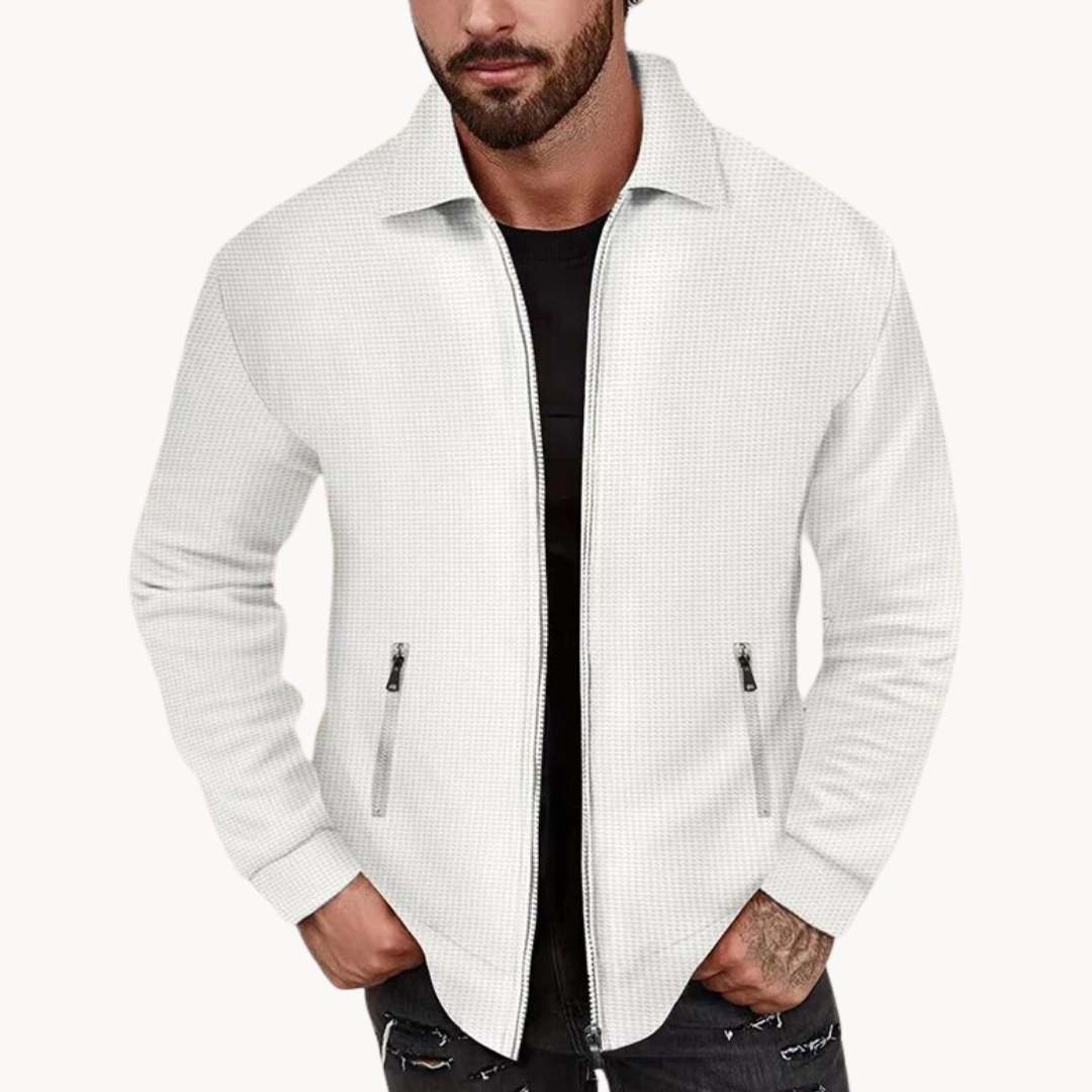Cozy Textured Waffle Jacket with Fitted Design - OutfitLondon