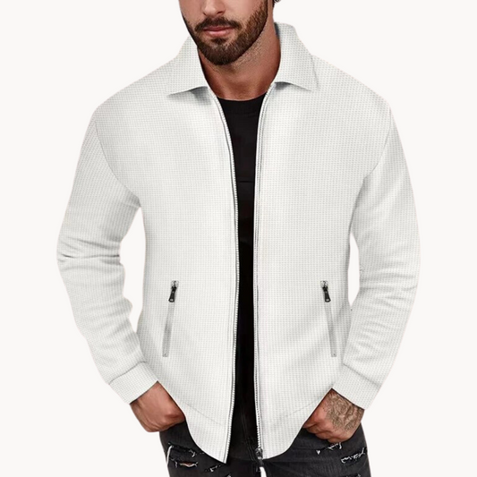 Cozy Textured Waffle Jacket with Fitted Design - OutfitLondon