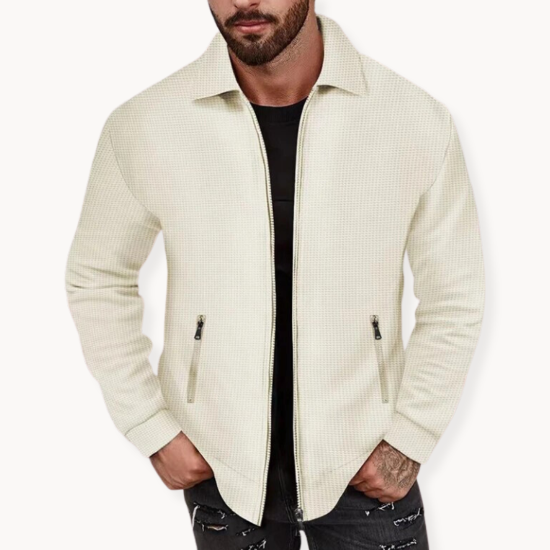 Cozy Textured Waffle Jacket with Fitted Design