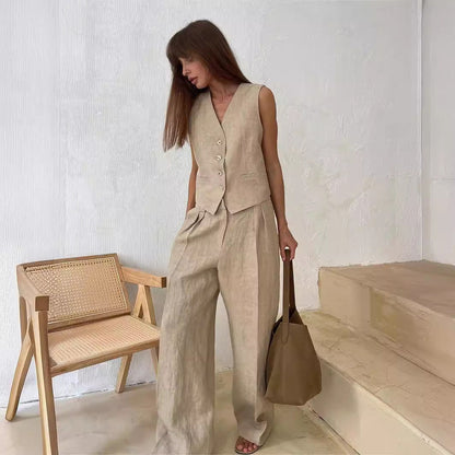 Women's Sleeveless Vest And Wide Leg Pants Set