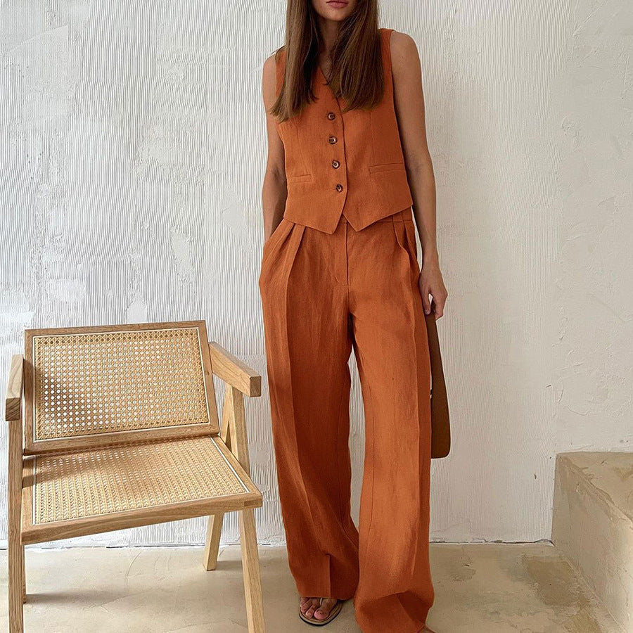 Women's Sleeveless Vest And Wide Leg Pants Set