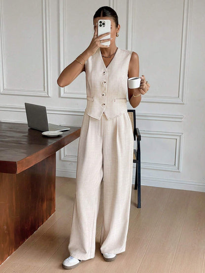 Women's Sleeveless Vest And Wide Leg Pants Set