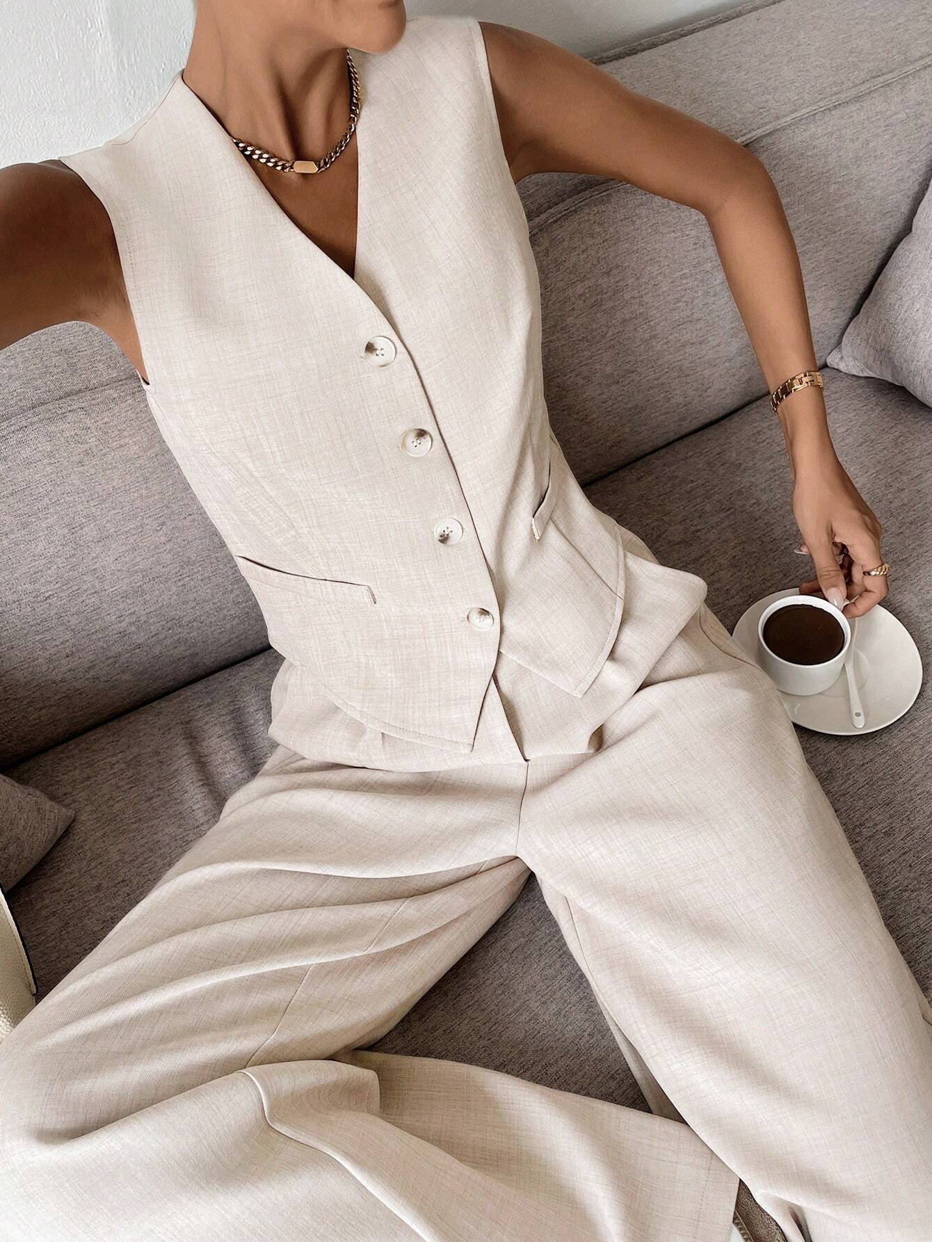 Women's Sleeveless Vest And Wide Leg Pants Set