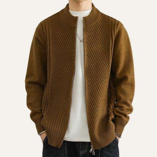 Men's Warm Crew Neck Zip Up Sweater - OutfitLondon