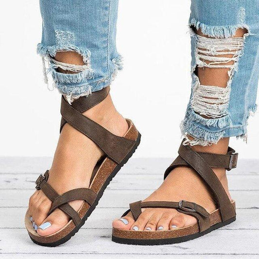 Comfortable Faux Leather Strap Sandals - OutfitLondon