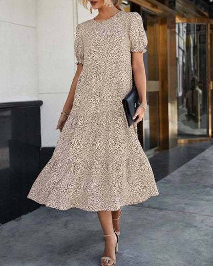Relaxed Fit Bohemian Print Dress with Puffy Sleeves - OutfitLondon