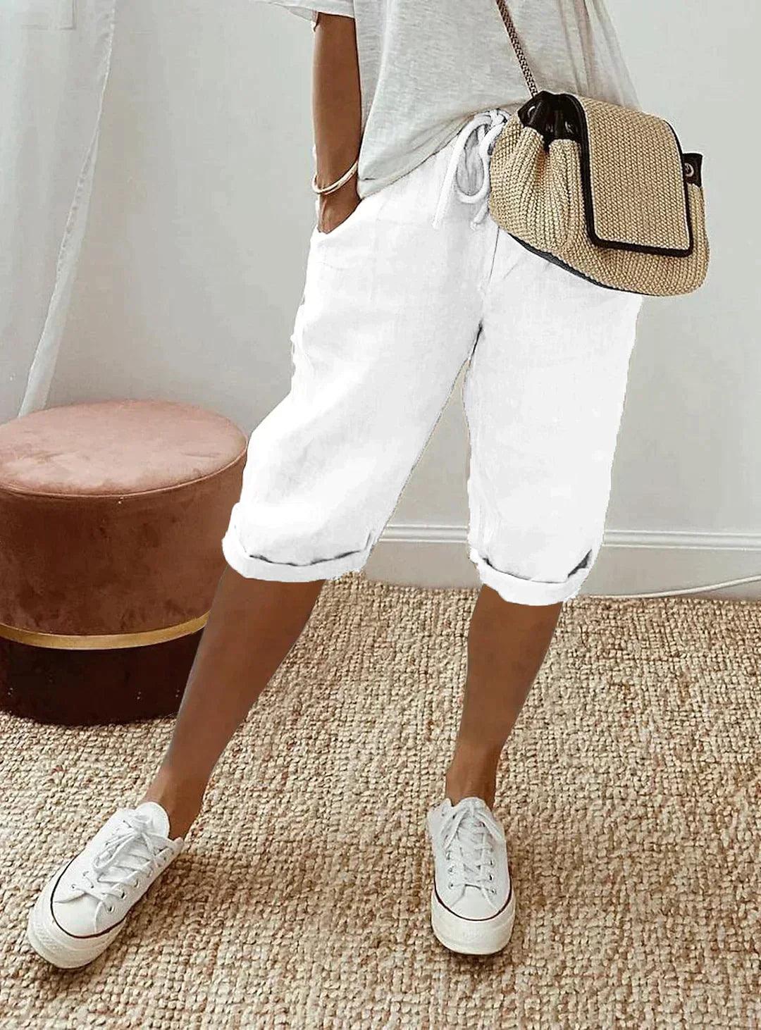 Relaxed Fit Linen Capri Trousers