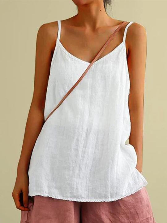 Chic Linen Blouse | Thin Strap Summer Top - OutfitLondon