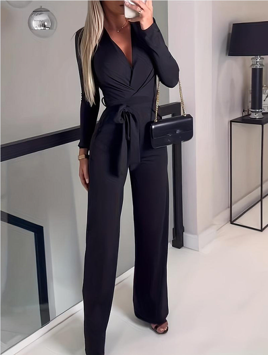 Women's Wide Leg Jumpsuit V Neck Wrap Style