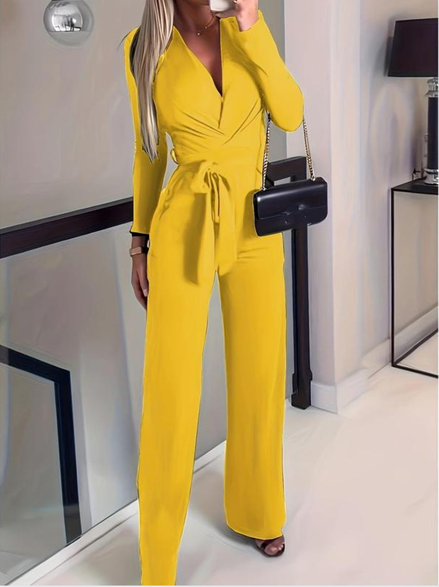Women's Wide Leg Jumpsuit V Neck Wrap Style