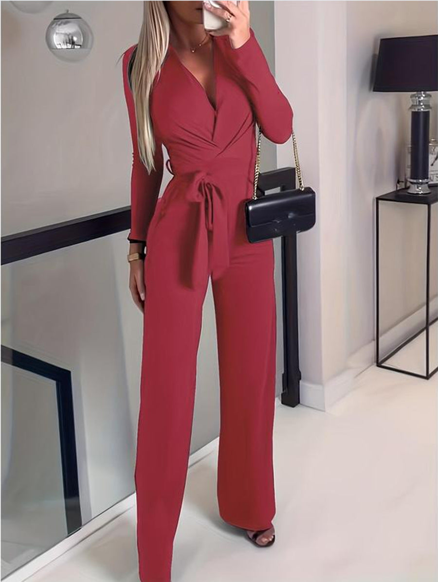 Women's Wide Leg Jumpsuit V Neck Wrap Style