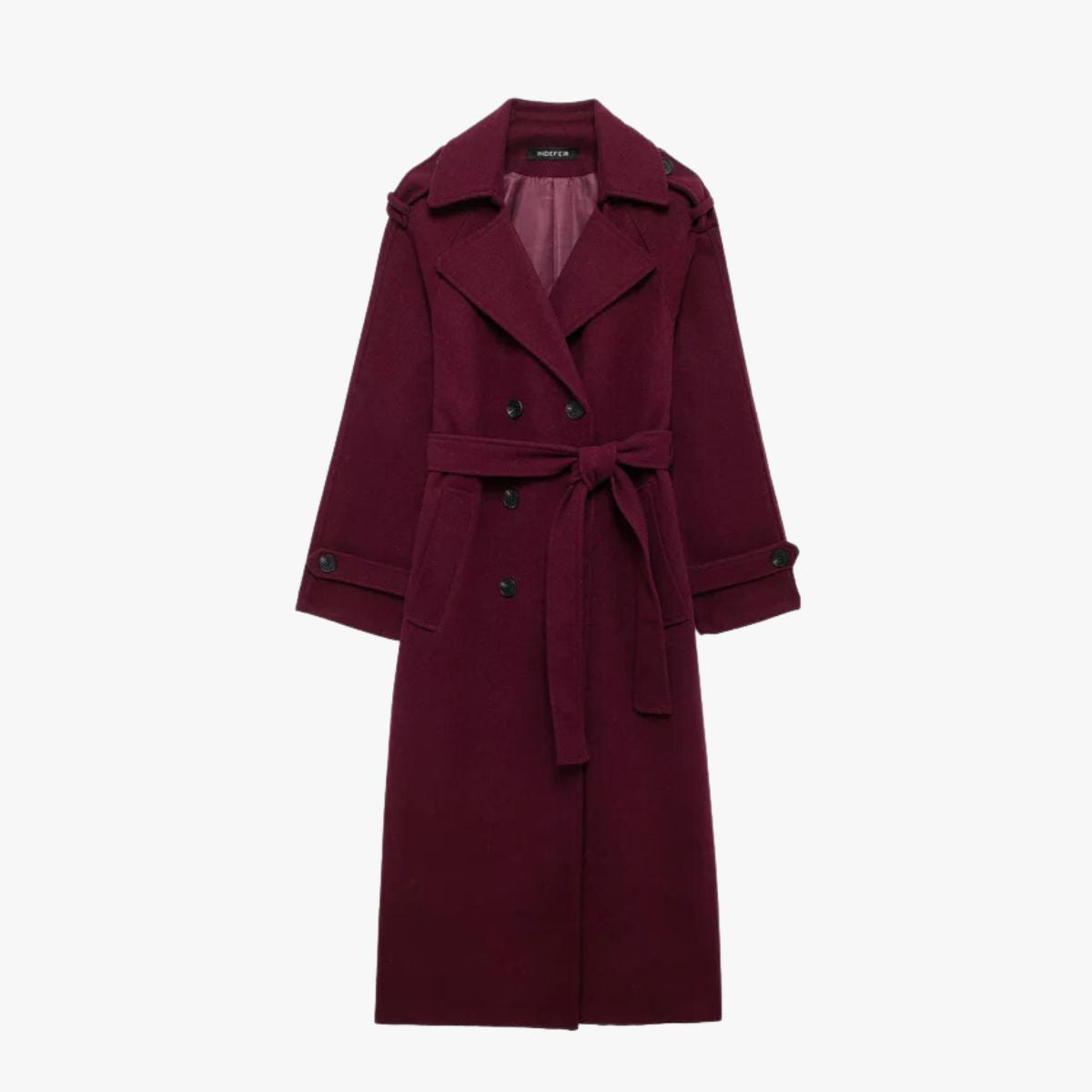 Women's Bordeaux Trench Coat with Belt - OutfitLondon