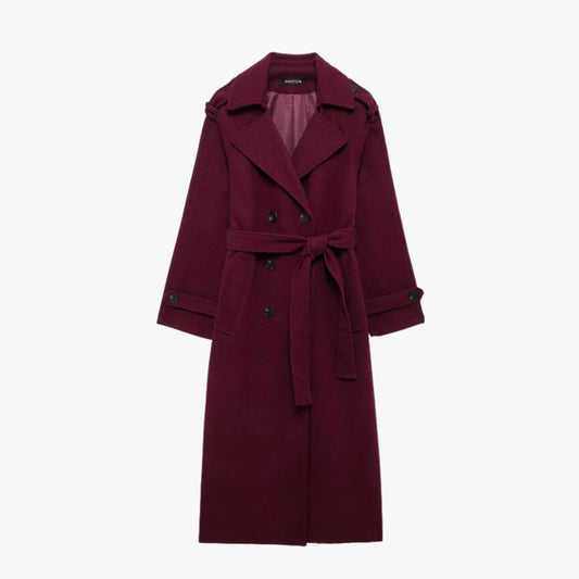 Women's Bordeaux Trench Coat with Belt - OutfitLondon