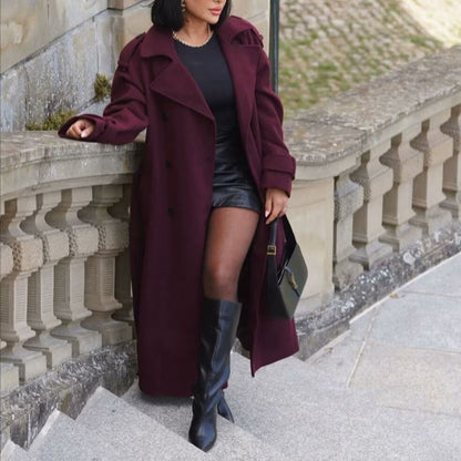 Women's Bordeaux Trench Coat with Belt