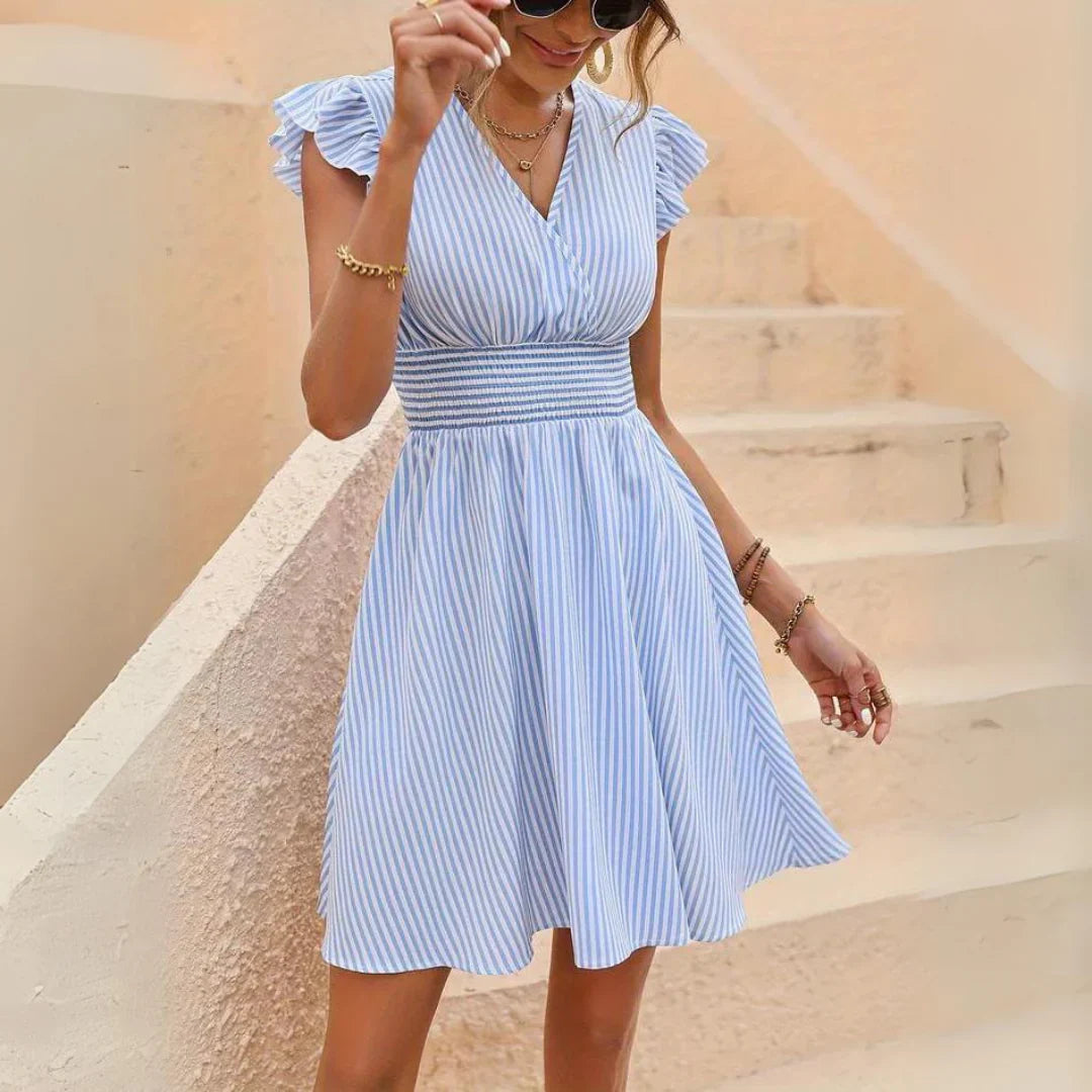 Jillian Dress | Stylish Striped Dress with Ruffle Sleeves