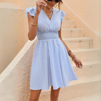 Jillian Dress | Stylish Striped Dress with Ruffle Sleeves