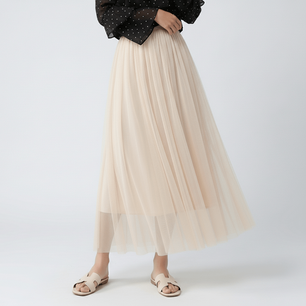 Flattering High Waisted Midi Skirt for Women with Stretch Waist - OutfitLondon