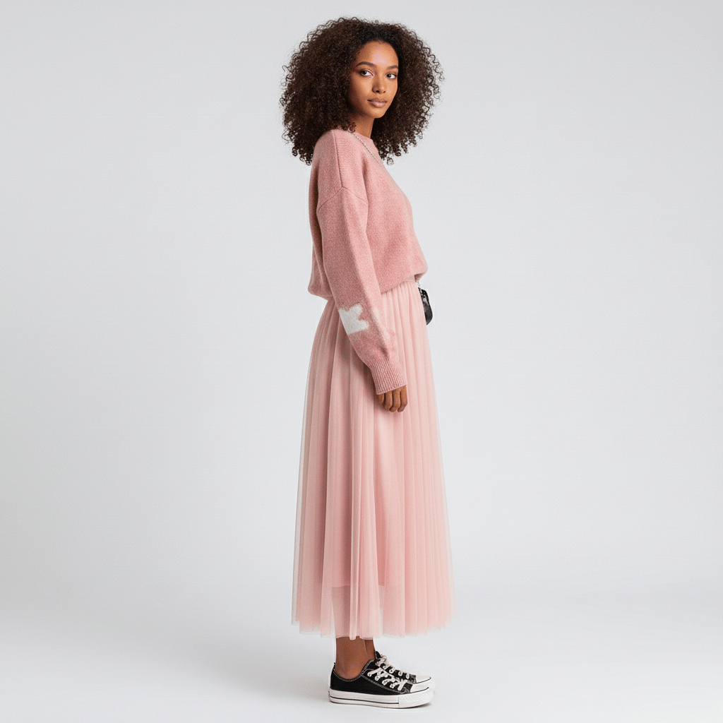 Flattering High Waisted Midi Skirt for Women with Stretch Waist
