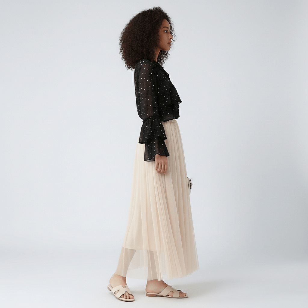 Flattering High Waisted Midi Skirt for Women with Stretch Waist