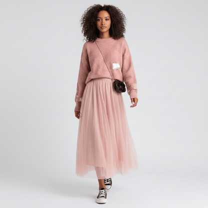 Flattering High Waisted Midi Skirt for Women with Stretch Waist