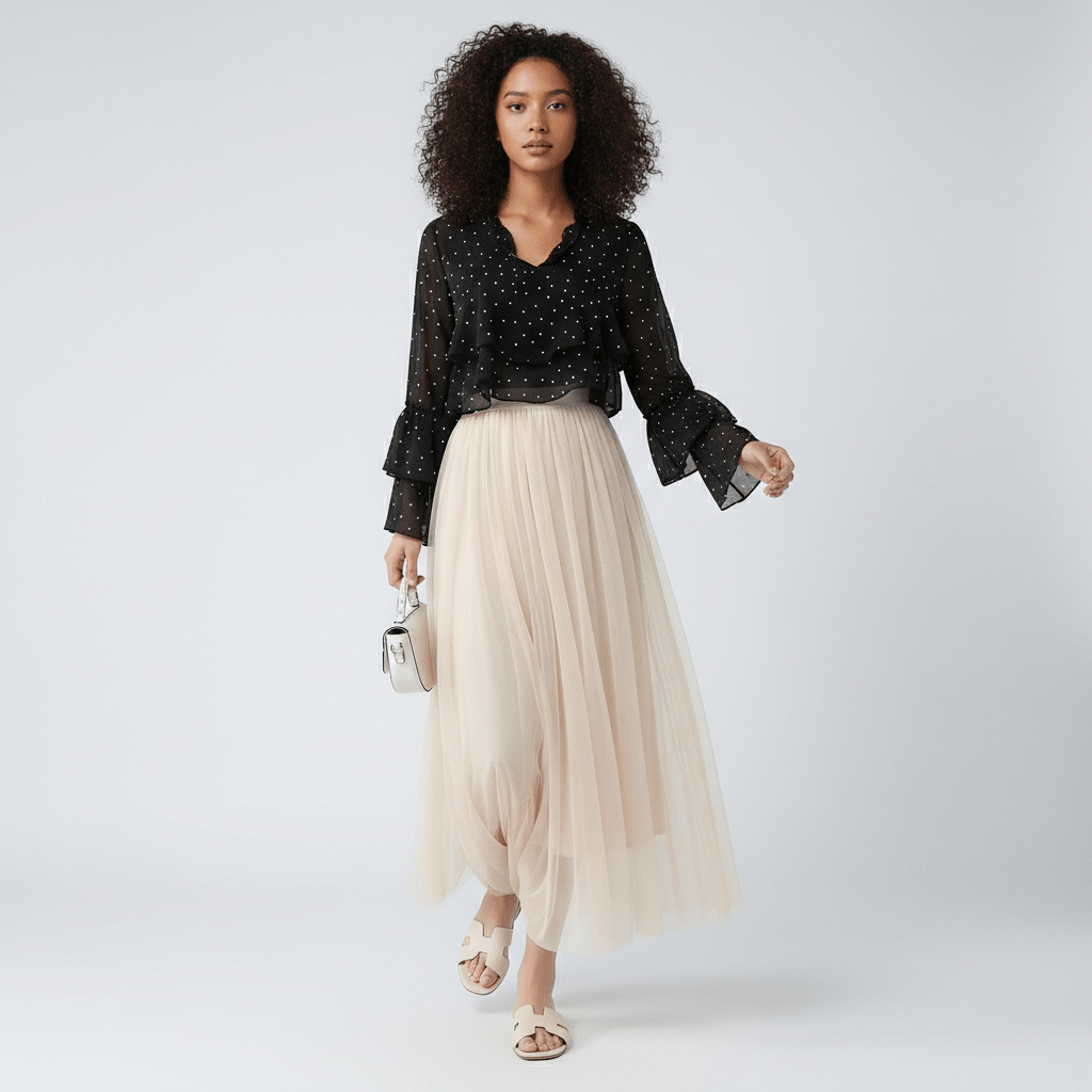 Flattering High Waisted Midi Skirt for Women with Stretch Waist