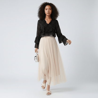 Flattering High Waisted Midi Skirt for Women with Stretch Waist