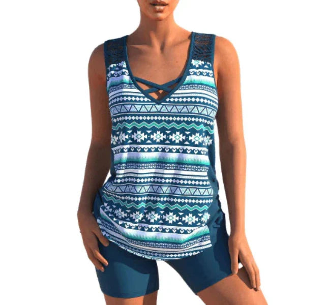 Colorful Geometric Swimsuit Tankini Set