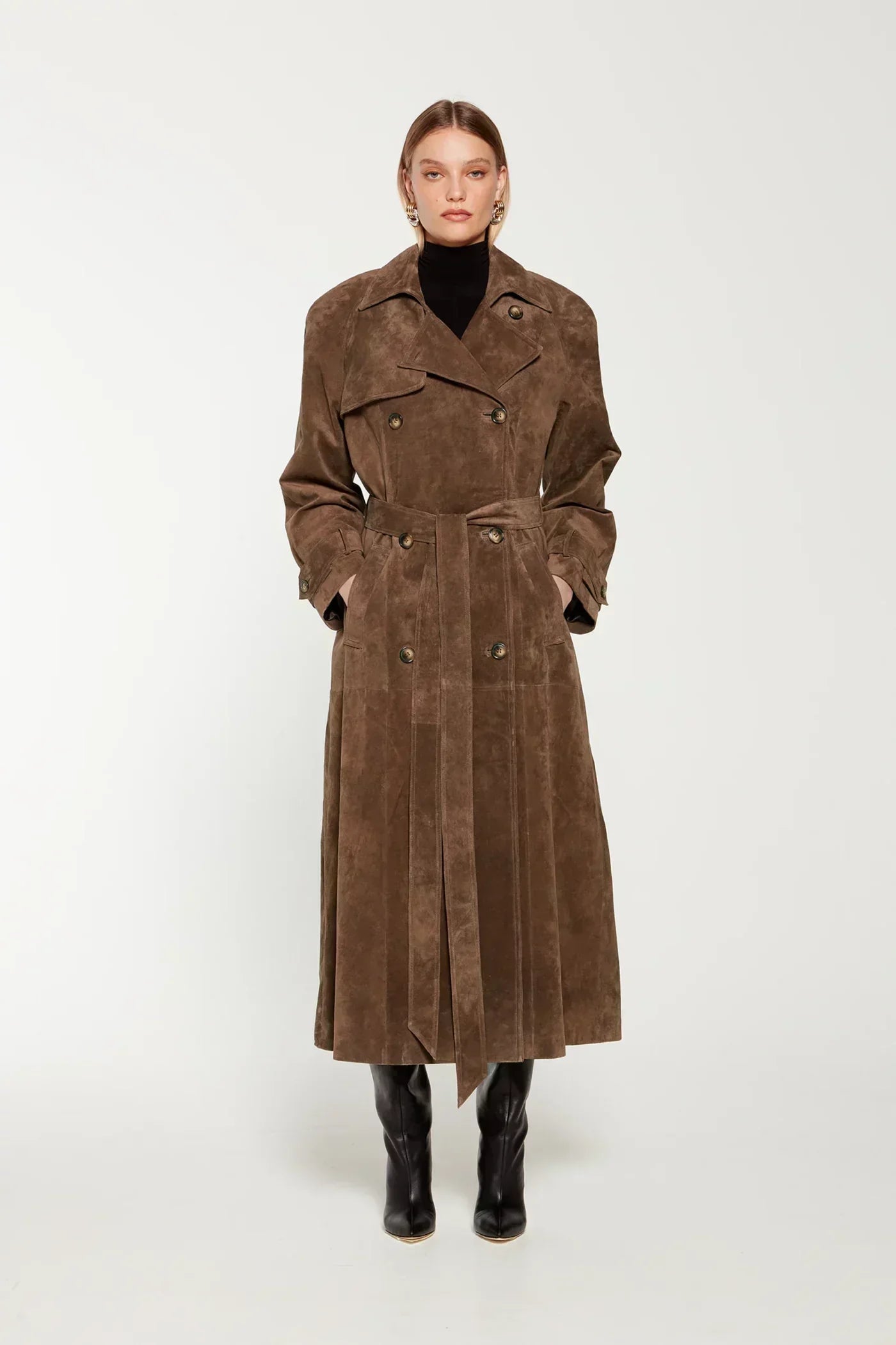 Women's Suede Trench Coat Elegant - OutfitLondon