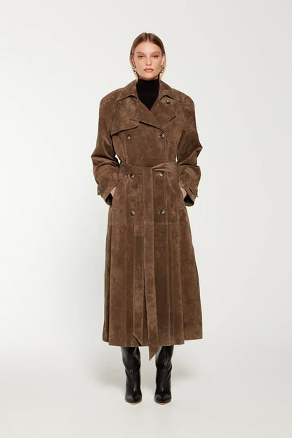 Women's Suede Trench Coat Elegant - OutfitLondon