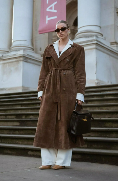 Women's Suede Trench Coat Elegant