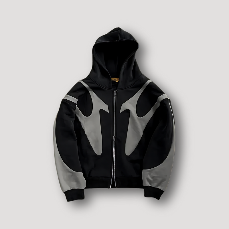 Men's Graphic Hoodie Zip-Up Cotton Black