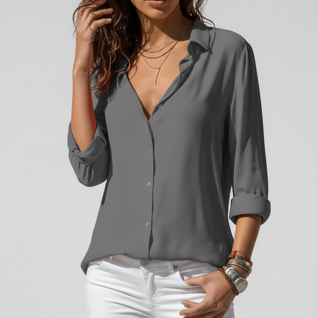 Classic Fit Long Sleeve Button Front Top - OutfitLondon