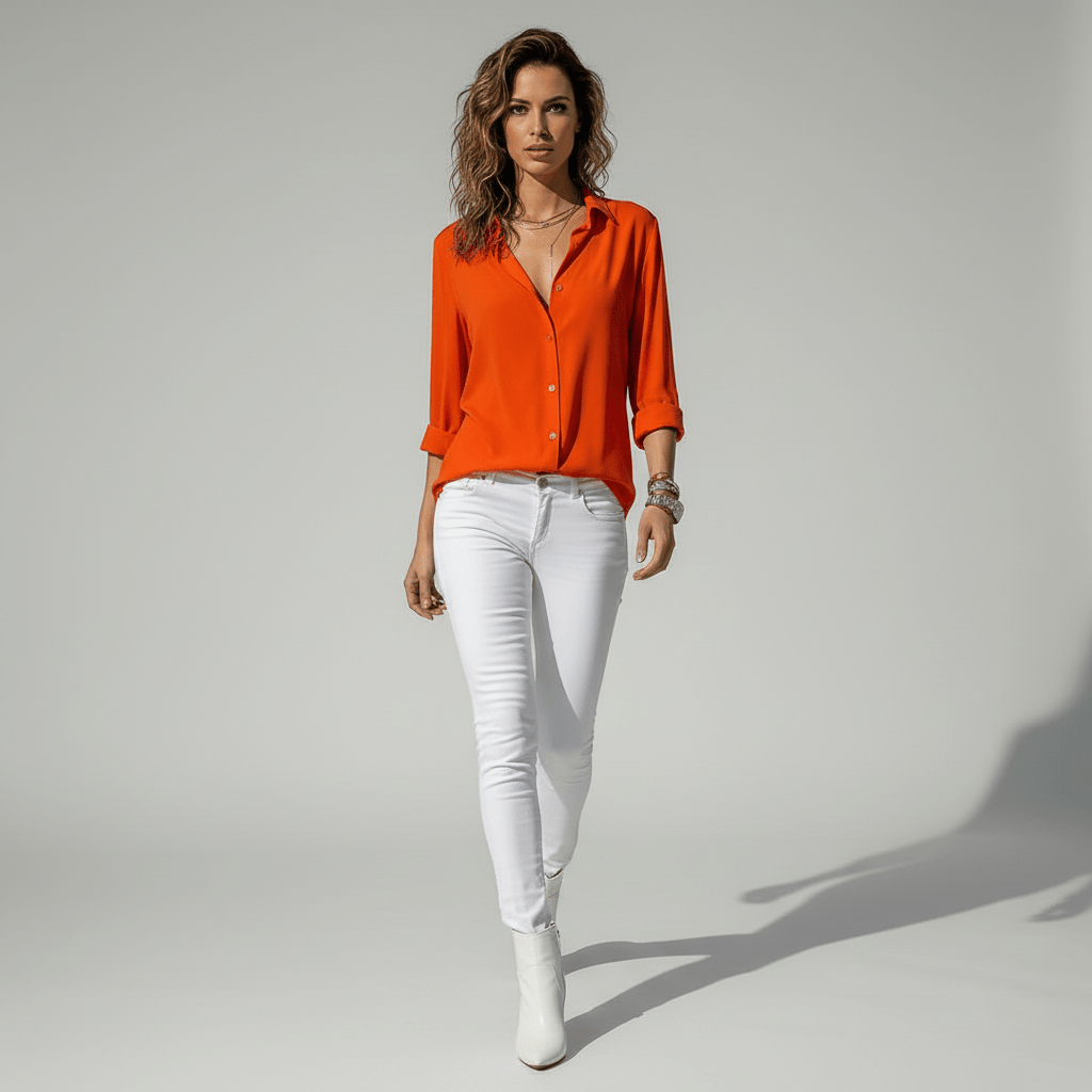 Classic Fit Long Sleeve Button Front Top