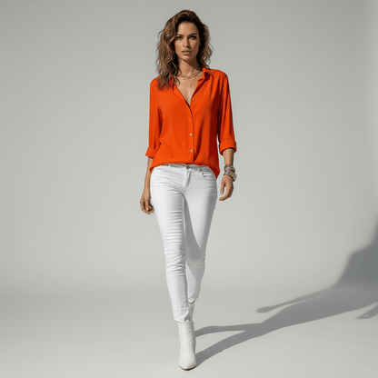 Classic Fit Long Sleeve Button Front Top
